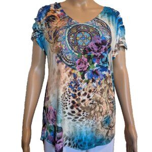 NWOT S-Twelve Short Sleeves Embellished Top Size L